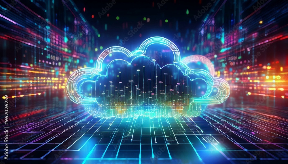 Aufkleber vibrant digital cloud symbolizing cost efficiency in cloud computing with pay-per-use pricing models