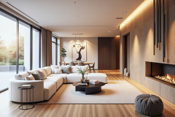Fototapeta premium photo of a modern living room with designer interior and furniture, luxury interior architecture design idea