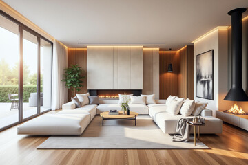 Fototapeta premium photo of a modern living room with designer interior and furniture, luxury interior architecture design idea