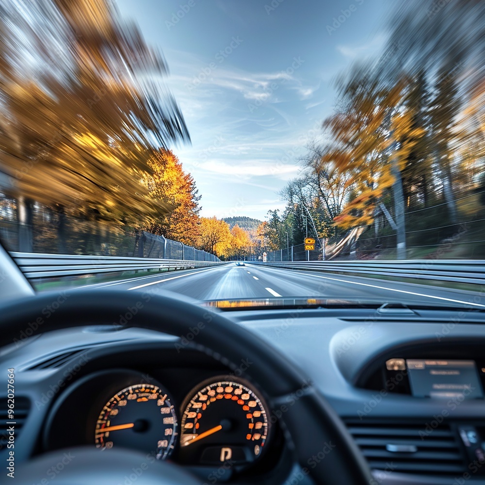 Poster a dynamic point-of-view scene from inside a car driving along a scenic coastal highway. ocean views 
