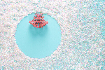 Christmas blue background with round copy space for your text. Holiday concept with copy space,...