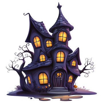 Halloween Spooky Haunted House isolated on a transparent background