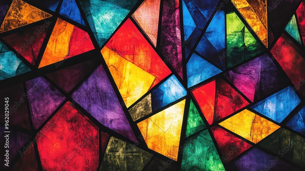 Aufkleber vibrant stained glass-inspired design with bold angular shapes - a captivating visual creation