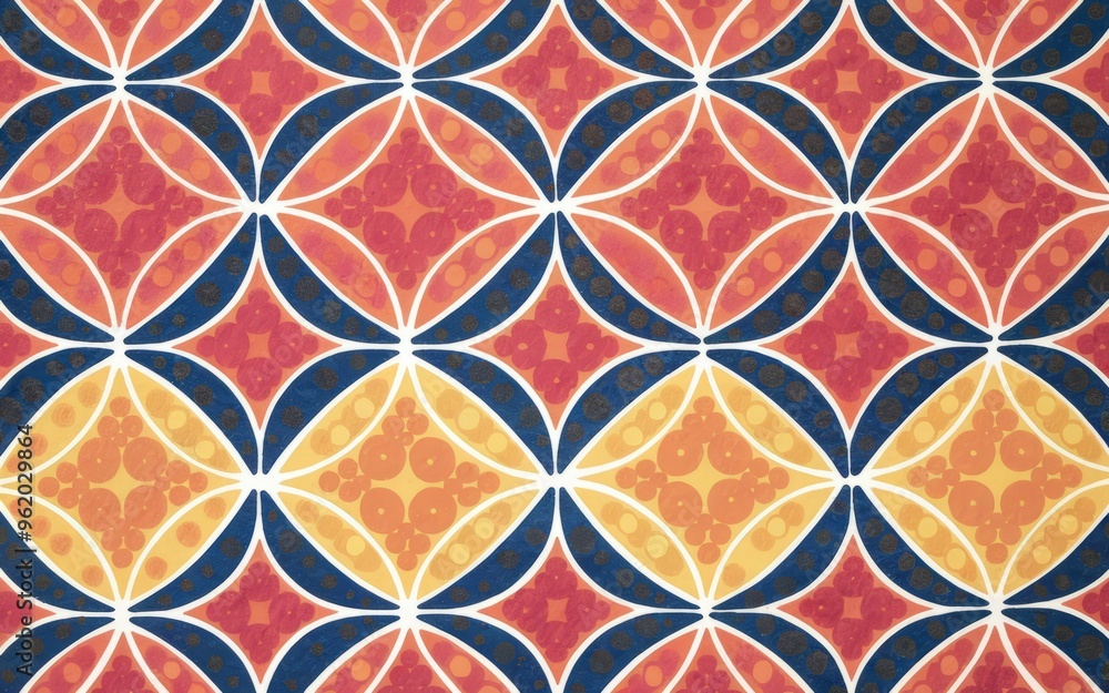 Poster geometric tile pattern. colorful, symmetrical, and patterned tiles with repeating shapes, perfect fo