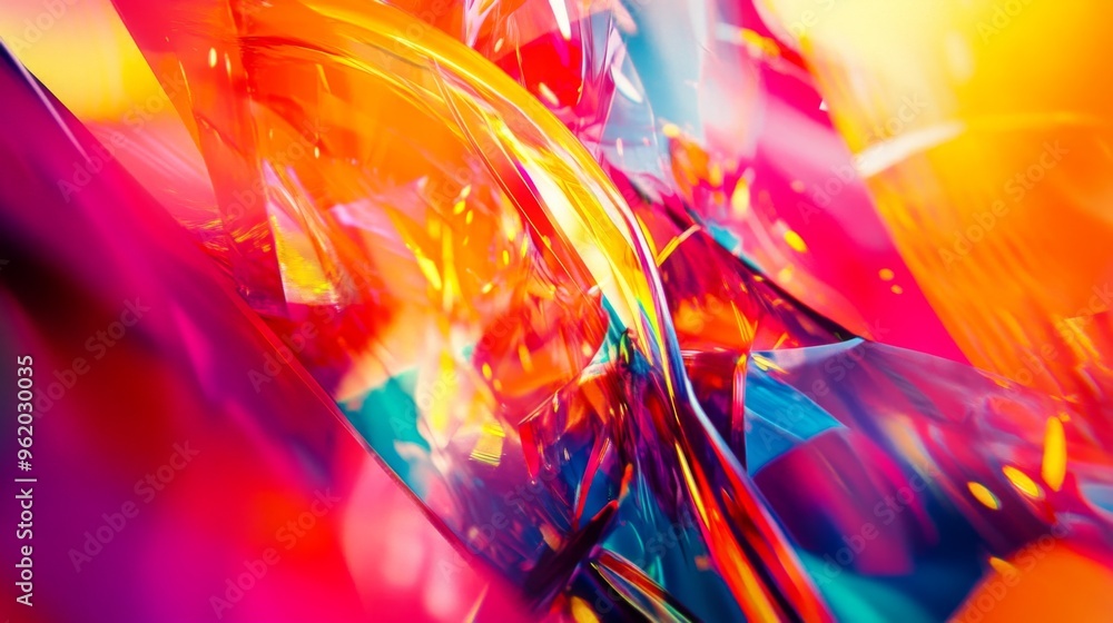 Poster close-up of an abstract background with a burst of bright, neon colors and geometric patterns, creat