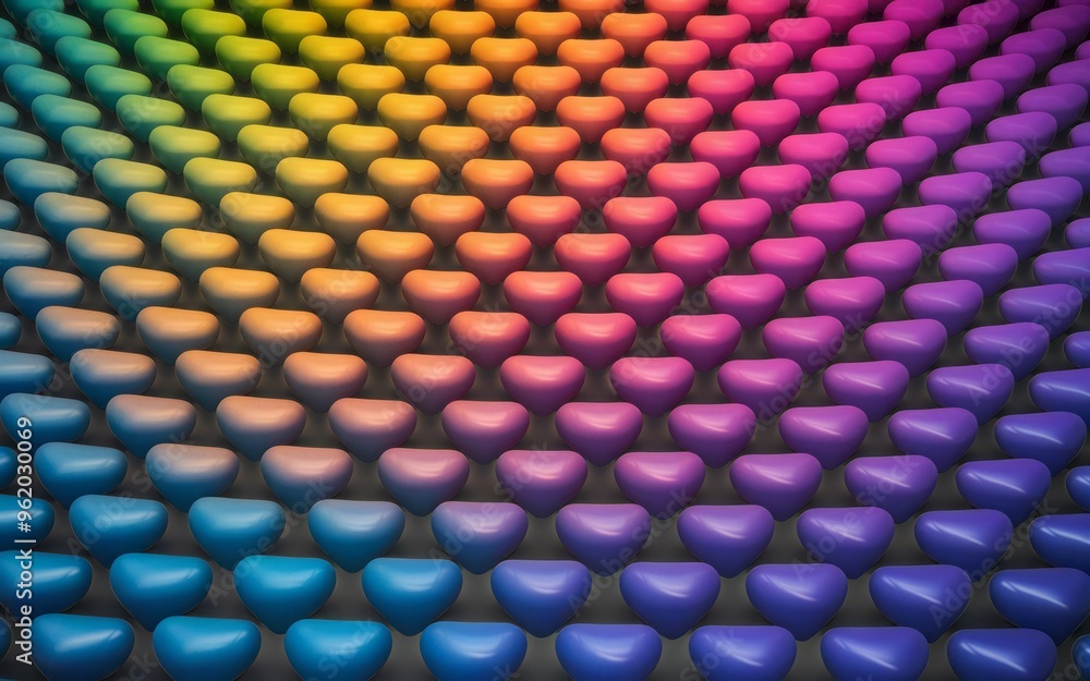Poster rainbow heart pattern. colorful heart-shaped objects in a gradient pattern. abstract design with bri
