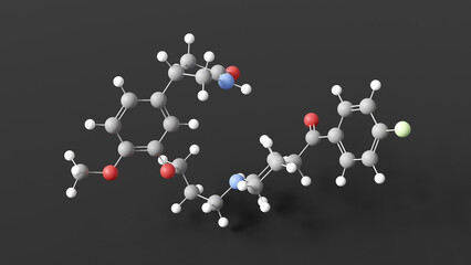lidanserin molecule 3d, molecular structure, ball and stick model, structural chemical formula 5-ht2a antagonists