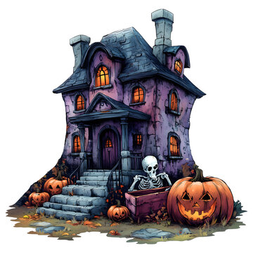 Halloween Spooky Haunted House isolated on a transparent background