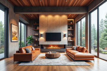 Fototapeta premium photo of a modern living room with designer interior and furniture, luxury interior architecture design idea