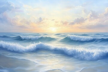 Fototapeta premium A Gentle Sunset Over a Calm Sea With White-Capped Waves