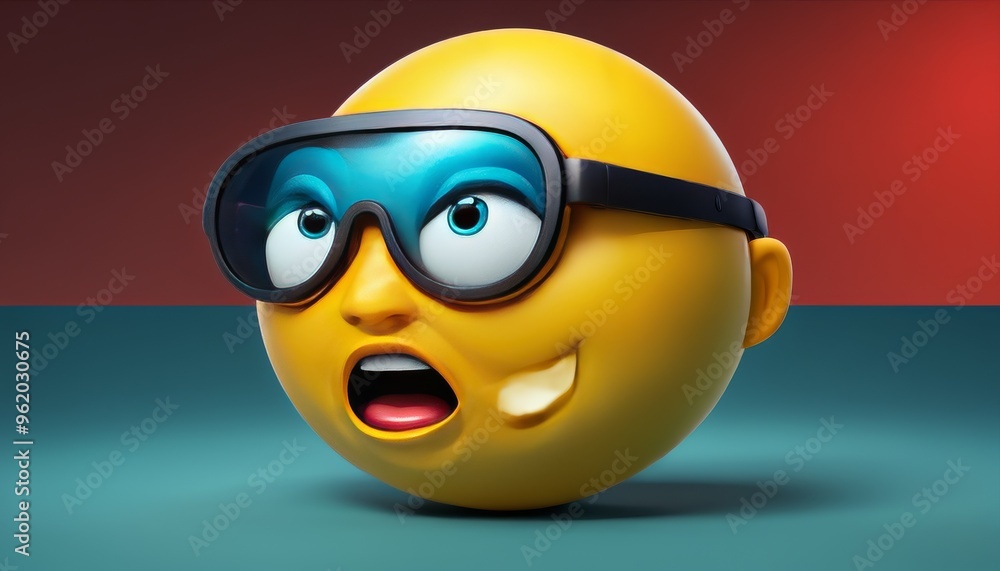 Poster A playful yellow emoji with a surprised expression dons VR goggles, blending digital culture and advanced technology to depict a fun and modern interaction.. AI Generation