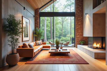 Fototapeta premium photo of a modern living room with designer interior and furniture, luxury interior architecture design idea