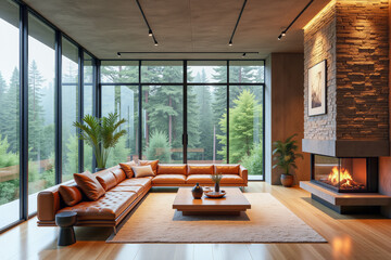 Fototapeta premium photo of a modern living room with designer interior and furniture, luxury interior architecture design idea