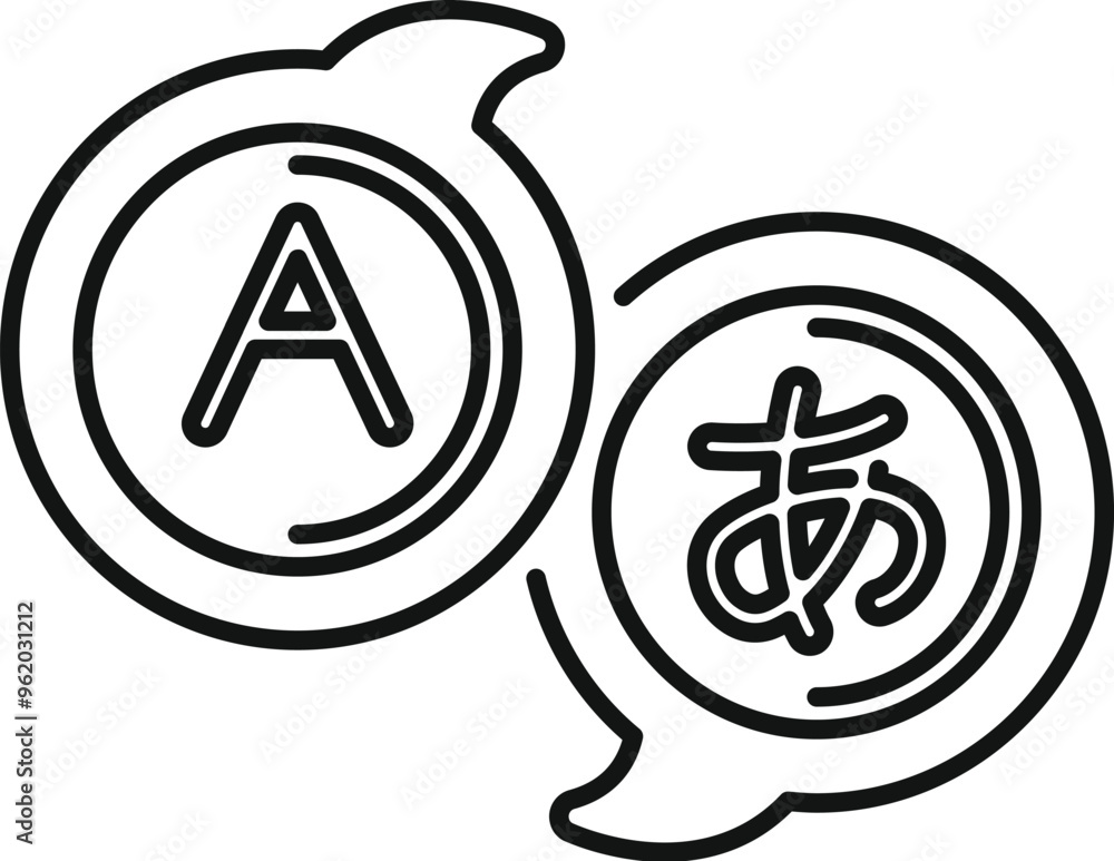 Aufkleber speech bubble icons featuring english and japanese characters representing intercultural communicati