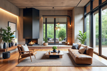 Fototapeta premium photo of a modern living room with designer interior and furniture, luxury interior architecture design idea