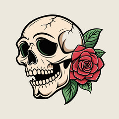 skull and,rose-hand-drawn,premium-vector-on-white-background