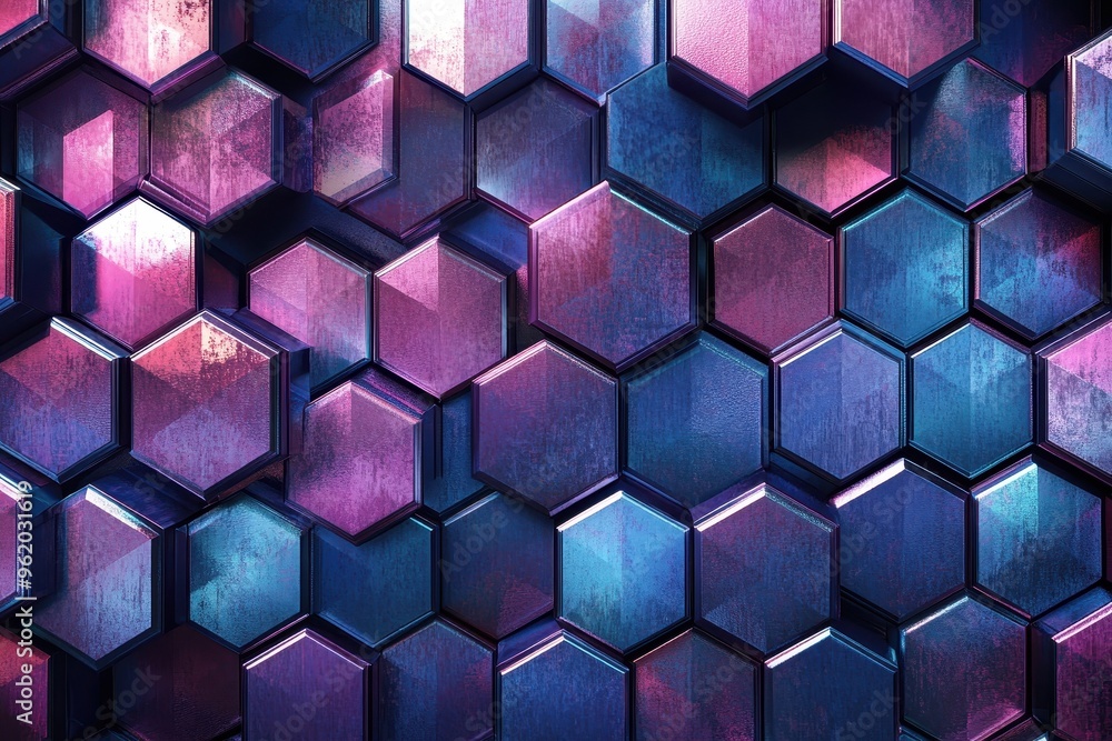 Poster futuristic hexagon mosaic pattern - abstract geometric background design
