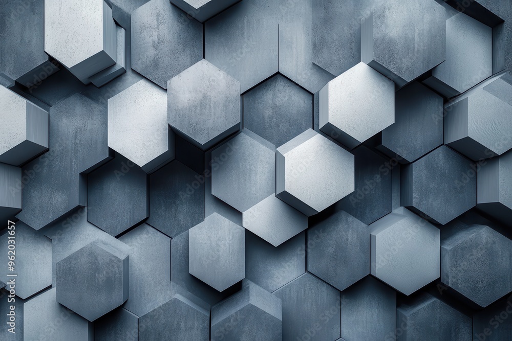 Poster futuristic hexagon mosaic pattern - abstract geometric background design with complex blocks