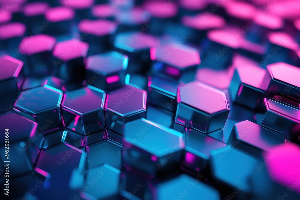 Poster Futuristic Hexagonal Mosaic in 3D Abstract Design