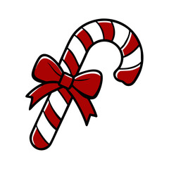 Classic candy cane with red and white stripes adorned with a vibrant red bow, symbolizing holiday cheer