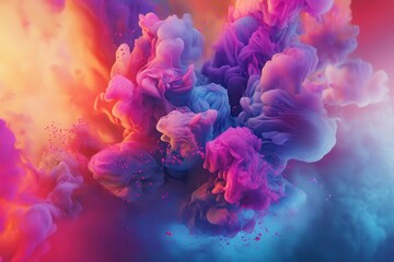 Abstract Colorful Swirling Ink Cloud with Pink Specks