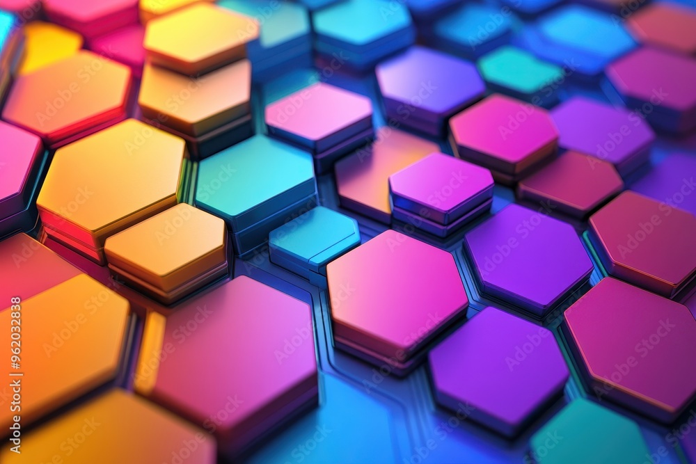 Poster futuristic hexagon grid mosaic - dynamic abstract background design