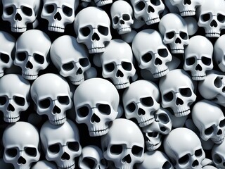 collection of white skulls arranged in a unique three-dimensional design on a dark black background