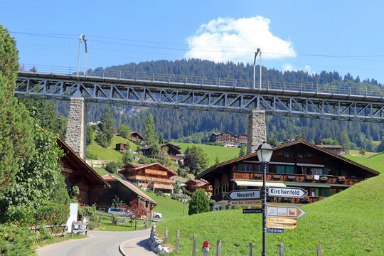 railway bridge in alpine town