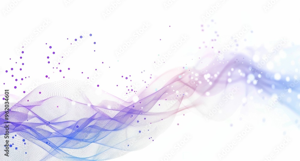Poster abstract colorful wave with soft flowing lines and sparkling dots on a white background