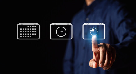 Calendar Agenda meeting appointment activity information concept. event planner timetable agenda plan on virtual screen for schedule event management.