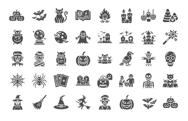 Fototapeta premium halloween-themed icons pumpkins bats ghosts witches