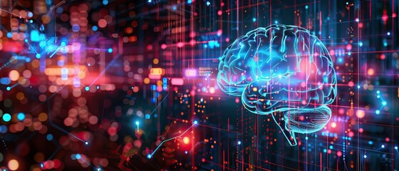 AI Digital Background with Cutting-Edge High-Tech Style, Deep Blue Gradient and Bokeh Lights, Suitable for AI Technology or Digital Marketing Theme Presentation