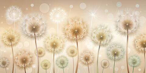 Whimsical Dandelion Field with a Soft Glow, Abstract, Nature, Art, Dandelion