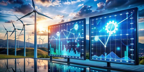 Wind Power and Financial Growth Charts, Sustainable Energy , Green Technology, Renewable Energy