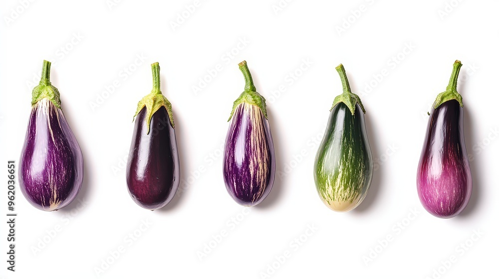 Aufkleber fresh eggplants isolated on white background in high-resolution studio shots with clipping path and 