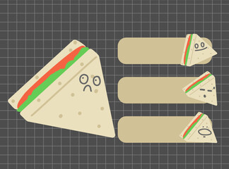 Colorful sticky note with cute food illustration set