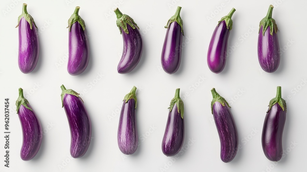 Aufkleber variety of eggplants in different angles and poses on white background with clipping path for high-r
