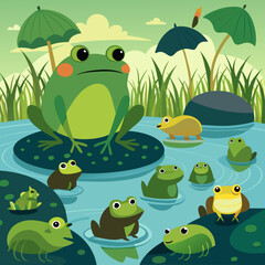 Download  Many In The Pond Wood Frog And Silhouette  Vector Illustration  Svg File For Design.