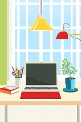 Fototapeta premium Modern Workspace with Laptop and Green Plants