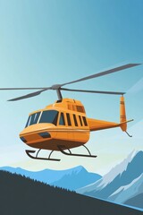 Vibrant Helicopter in Scenic Mountain Landscape