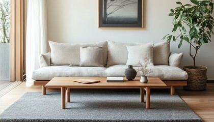 Tranquil Japandi-Inspired Living Room with Elegant Simplicity