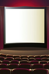 Fototapeta premium Empty Theater with Blank Screen and Red Curtains