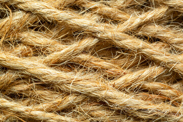 Natural made macro rope texture,Coarse rope made of natural fiber material - sisal plant. Macro photo of texture, background