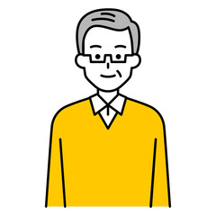 正面を向く年配の男性（上半身）