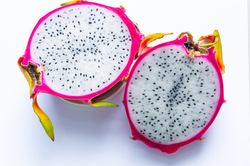 Dragon fruit isolated on white background,Halved dragon fruit isolated on a white background.