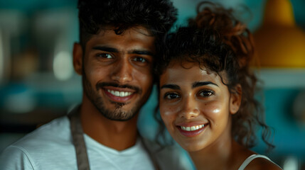 Indian Couple Home Preparing Food Watching