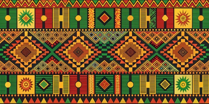 African Tribal Geometric Pattern, Digital Illustration, Colorful Abstract, African art, tribal pattern, geometric art