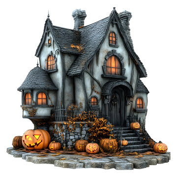 Halloween Spooky Haunted House isolated on a transparent background