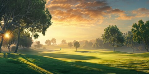 Obraz premium olf course landscape with artificial lake