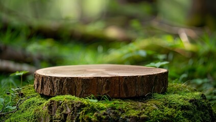 Tree stump with moss in a lush forest setting
